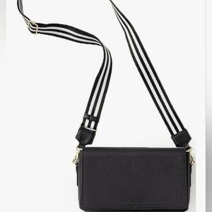 Chic Black Crossbody Bag with Striped Strap And Change Kit